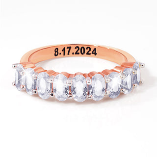 Rose Gold over Sterling Engraved Oval Half Eternity White Topaz Ring