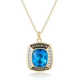 Unisex Gold over Sterling Cushion Birthstone and CZ Personalized Graduation/Class Necklace