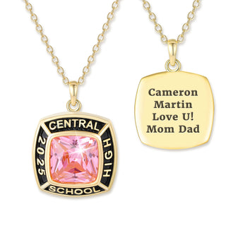 Unisex Gold CELEBRIUM Square Birthstone Personalized Graduation/Class Necklace