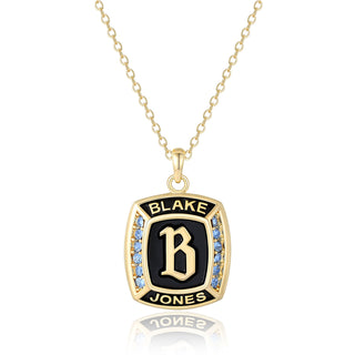 Unisex Gold over Sterling Traditional Initial and Birthstone Personalized Graduation/Class Necklace