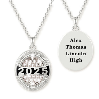 Unisex CELEBRIUM Year and Pave CZ Oval Personalized Graduation/ class necklace