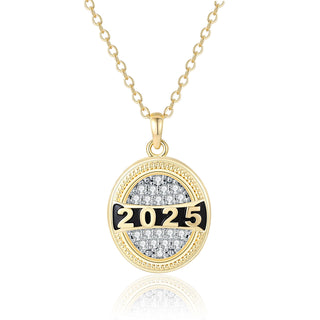 Unisex Gold over Sterling Year and Pave CZ Oval Personalized Graduation/ class necklace