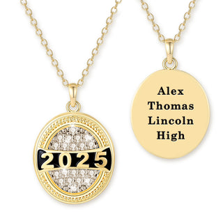 Unisex Gold over Sterling Year and Pave CZ Oval Personalized Graduation/ class necklace