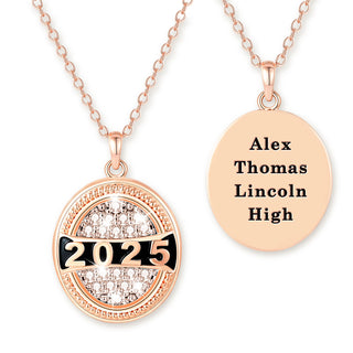 Unisex Rose Gold over Sterling Year and Pave CZ Oval Personalized Graduation/ class necklace