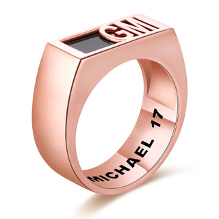 Men's Rose Gold over Sterling Modern Monogram Signet Opaque Stone Ring