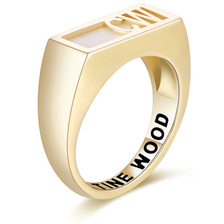 Women's Gold over Sterling Modern Monogram Signet Opaque Stone Ring