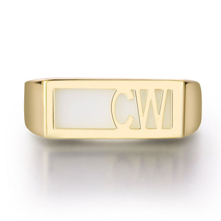 Women's Gold over Sterling Modern Monogram Signet Opaque Stone Ring