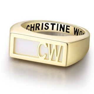 Women's Yellow Celebrium Modern Monogram Signet Opaque Stone Ring