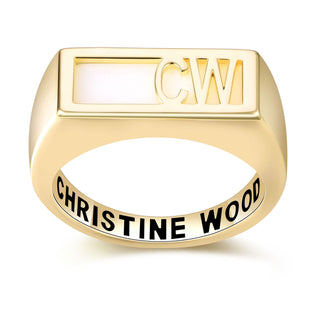 Women's Gold over Sterling Modern Monogram Signet Opaque Stone Ring