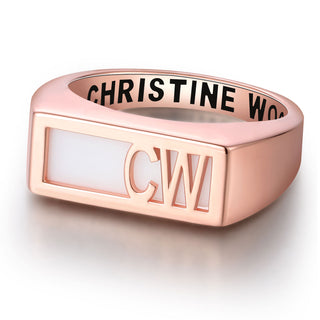 Women's Rose Gold over Sterling Modern Monogram Signet Opaque Stone Ring