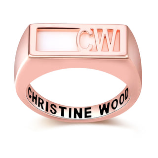 Women's Rose Gold Celebrium Modern Monogram Signet Opaque Stone Ring