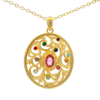 Oval Family Birthstone Filigree Medallion Necklace