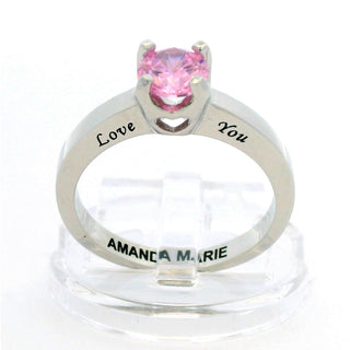 Silver Plated Round Birthstone “Close to Your Heart” Solitaire Ring