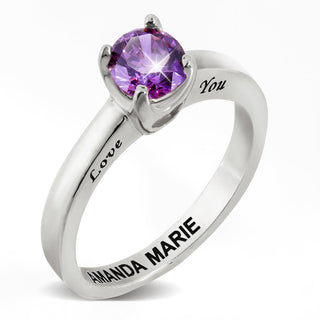 Silver Plated Round Birthstone “Close to Your Heart” Solitaire Ring