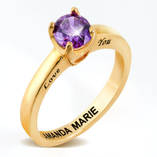 Gold Plated Round Birthstone “Close to Your Heart” Solitaire Ring