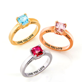 Rose Gold Plated Square Birthstone “Close to Your Heart” Solitaire Ring