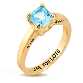 Gold Plated Square Birthstone “Close to Your Heart” Solitaire Ring