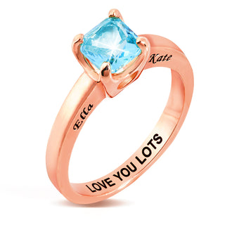 Rose Gold Plated Square Birthstone “Close to Your Heart” Solitaire Ring