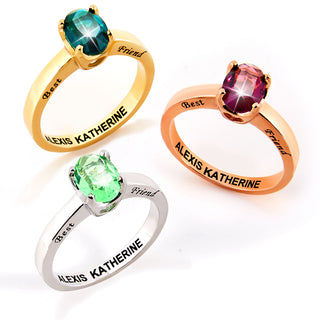 Gold Plated Oval Birthstone “Close to Your Heart” Solitaire Ring