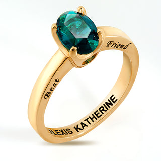 Gold Plated Oval Birthstone “Close to Your Heart” Solitaire Ring