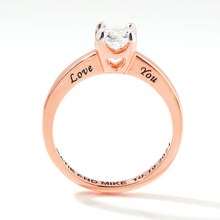 Rose Gold over Sterling Brillant White Topaz Solitaire Open Heart Engraved Wedding Ring