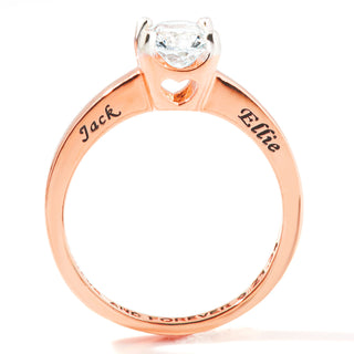 Rose Gold over Sterling Oval White Topaz Solitaire Open Heart Engraved Wedding Ring