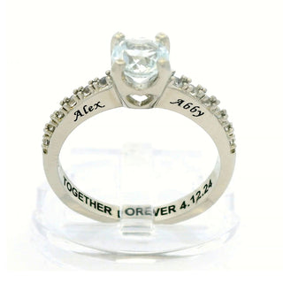 Platinum over Sterling Brillant White Topaz Open Heart Engraved Wedding Ring