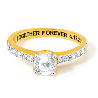 Gold over Sterling Brillant White Topaz Open Heart Engraved Wedding Ring