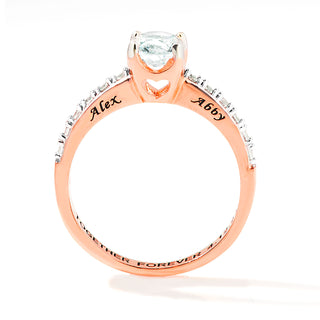 Rose Gold over Sterling Brillant White Topaz Open Heart Engraved Wedding Ring