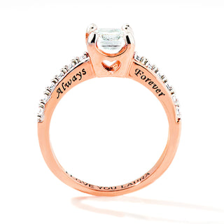 Rose Gold over Sterling Square White Topaz Open Heart Engraved Wedding Ring