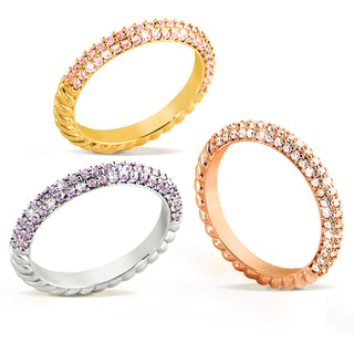 Gold Plated Reversible Pave Birthstone Roped Ring