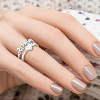 Silver Script Name and Heart Double Row Ring