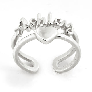 Silver Script Name and Heart Double Row Ring