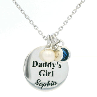 Girls' Sterling Silver Personalized Daddy's Girl Birthstone Cluster Necklace