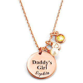 Girls' Sterling Silver Personalized Daddy's Girl Birthstone Cluster Necklace