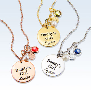 Girls' Sterling Silver Personalized Daddy's Girl Birthstone Cluster Necklace