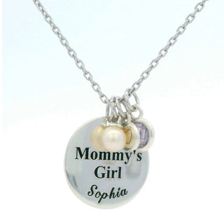 Girls' Sterling Silver Personalized Mommy's Girl Birthstone Cluster Necklace