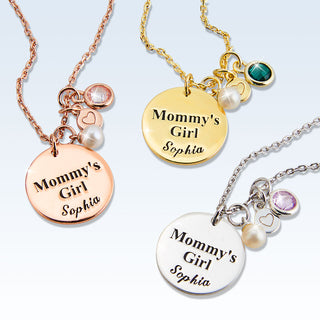 Girls' Sterling Silver Personalized Mommy's Girl Birthstone Cluster Necklace