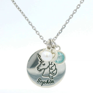 Girls' Sterling Silver Personalized Unicorn Birthstone Clster Necklace