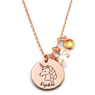 Girls' Sterling Silver Personalized Unicorn Birthstone Clster Necklace