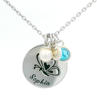 Girls' Sterling Silver Personalized Butterfly Birthstone Cluster Necklace