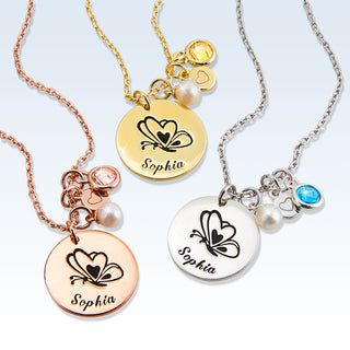 Girls' Sterling Silver Personalized Butterfly Birthstone Cluster Necklace