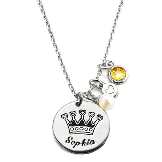 Girls' Sterling Silver Personalized Crown Birthstone Cluster Necklace