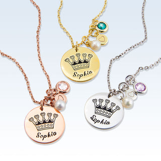 Girls' Sterling Silver Personalized Crown Birthstone Cluster Necklace