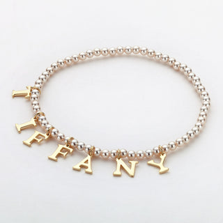 Classic Uppercase Letter Name Stretch Bracelet with Pearls