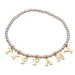 Classic Uppercase Letter Name Stretch Bracelet with Pearls