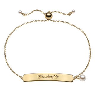 Adjustable Name Plaque Bracelet with Pearl