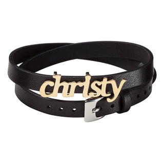 Lowercase Name Leather Wrap Bracelet and Choker