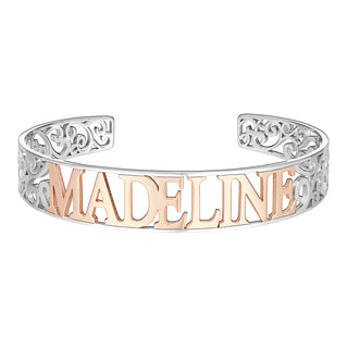 Two-Tone Name Cuff with Filigree Design