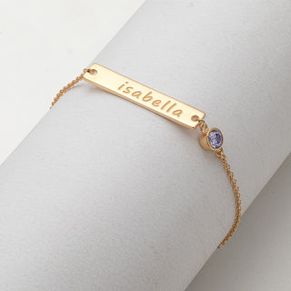 Engraved Name Bar and Birthstone Bracelet